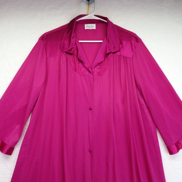 Vanity Fair Robe Womens Size Large Dark Pink Nylon Made in USA Floral Motif - Picture 2 of 11